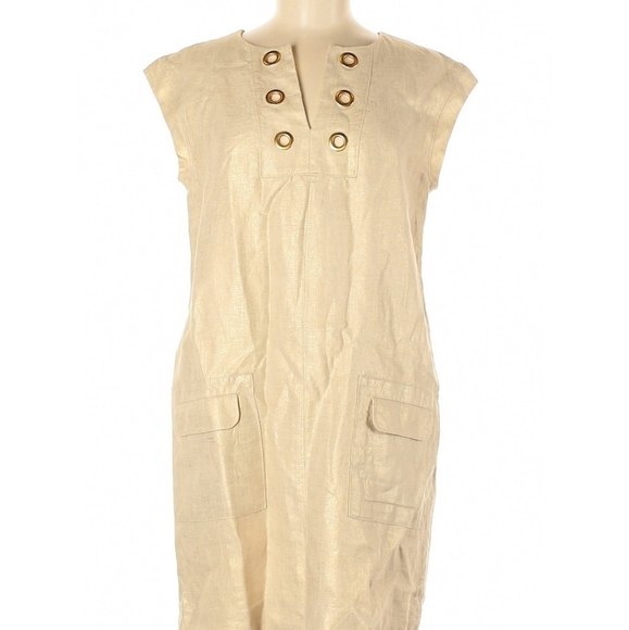 J.crew  100%linen shift dress studs to neckline  patch front pocket meta… - Picture 1 of 11